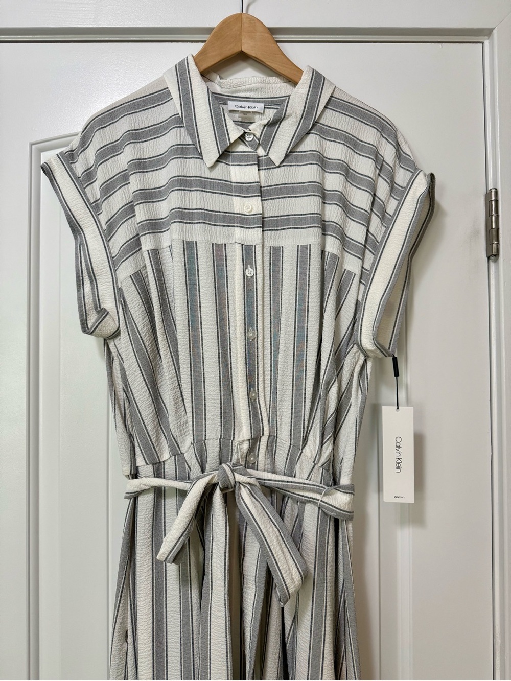 Calvin Klein Gauze Striped Maxi Shirtdress 18W - Picture 4 of 11